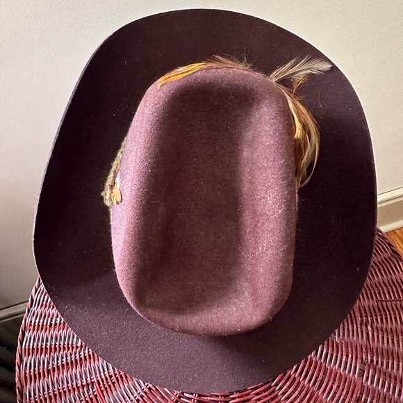 Vintage Boho Trail Boss Feather Accent Wool Cowboy Hat - Picture 4 of 8